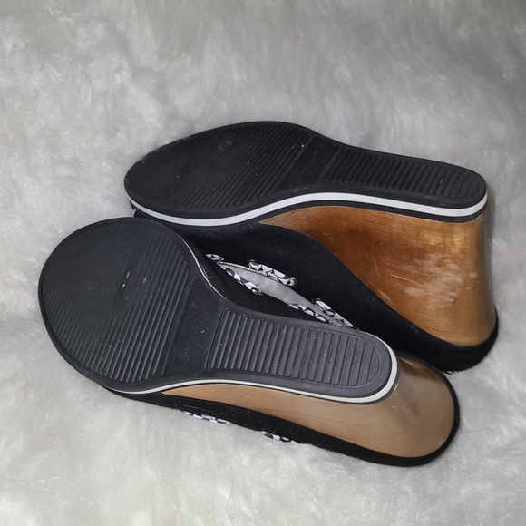 Y2K Coach Size 8.5 Black Fabric Wood Wedge - Picture 5 of 10